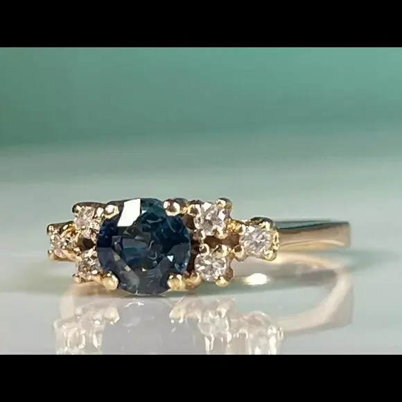 Sapphire Ring 14k Unique Engagement Ring Diamond Blue Sapphire Engagement Ring